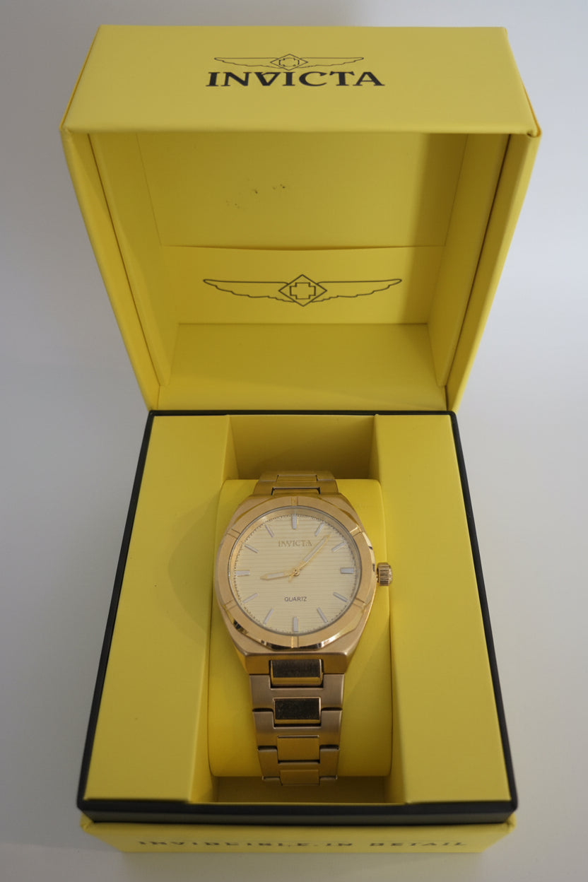 Invicta Men's Quartz Watch | Gold Tone Stainless Steel Bracelet | Silver Dial | Classic Dress Watch | New in Original Box