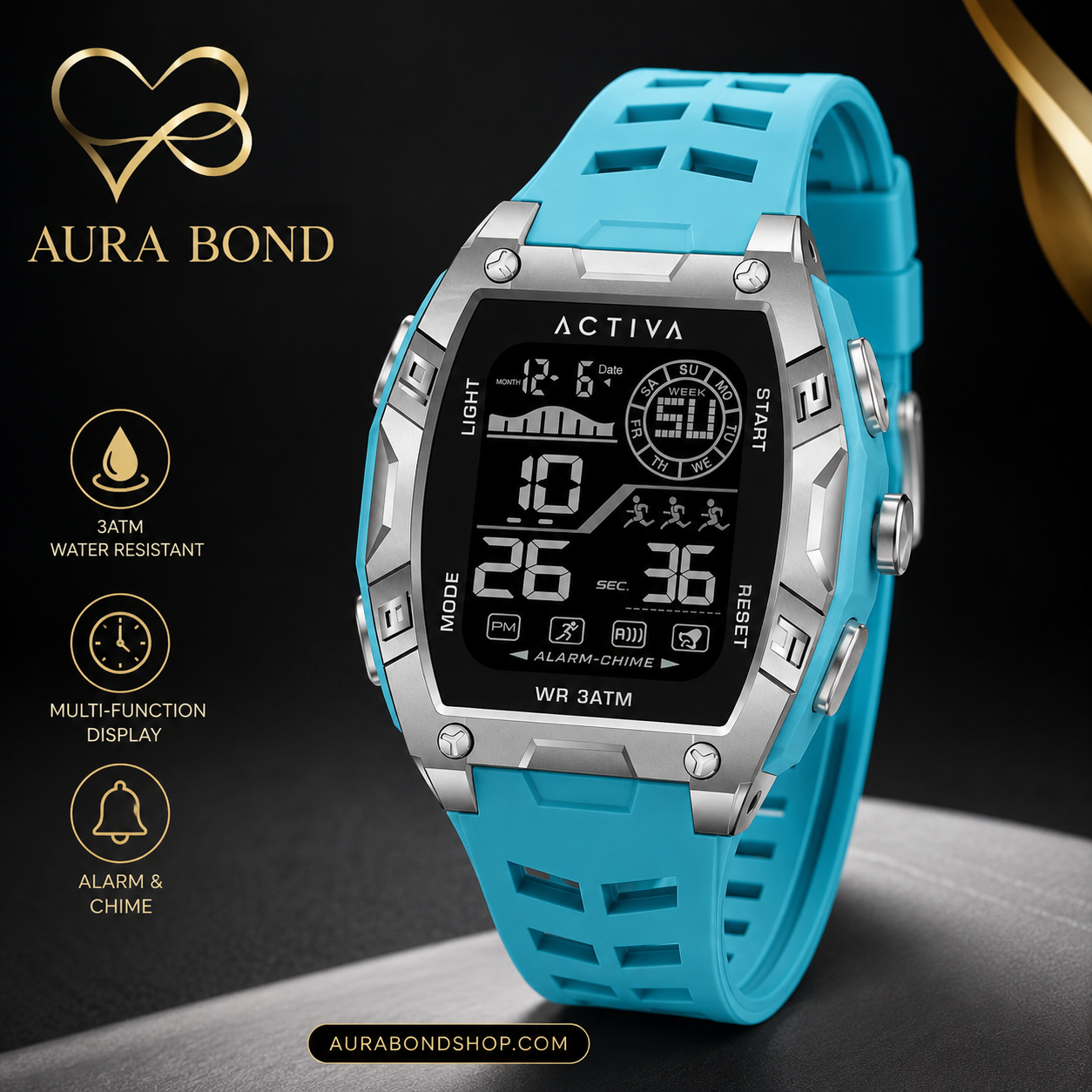 Activa X Invicta Digital Watch | Blue Silicone Strap | Multifunction Sports Watch | Water Resistant 3 ATM | New in Original Box
