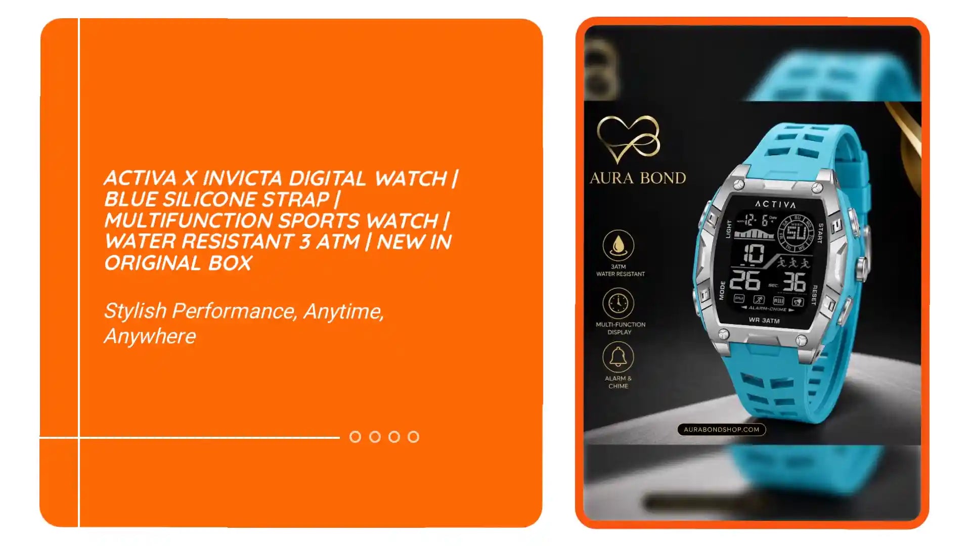 Activa X Invicta Digital Watch | Blue Silicone Strap | Multifunction Sports Watch | Water Resistant 3 ATM | New in Original Box by@Outfy