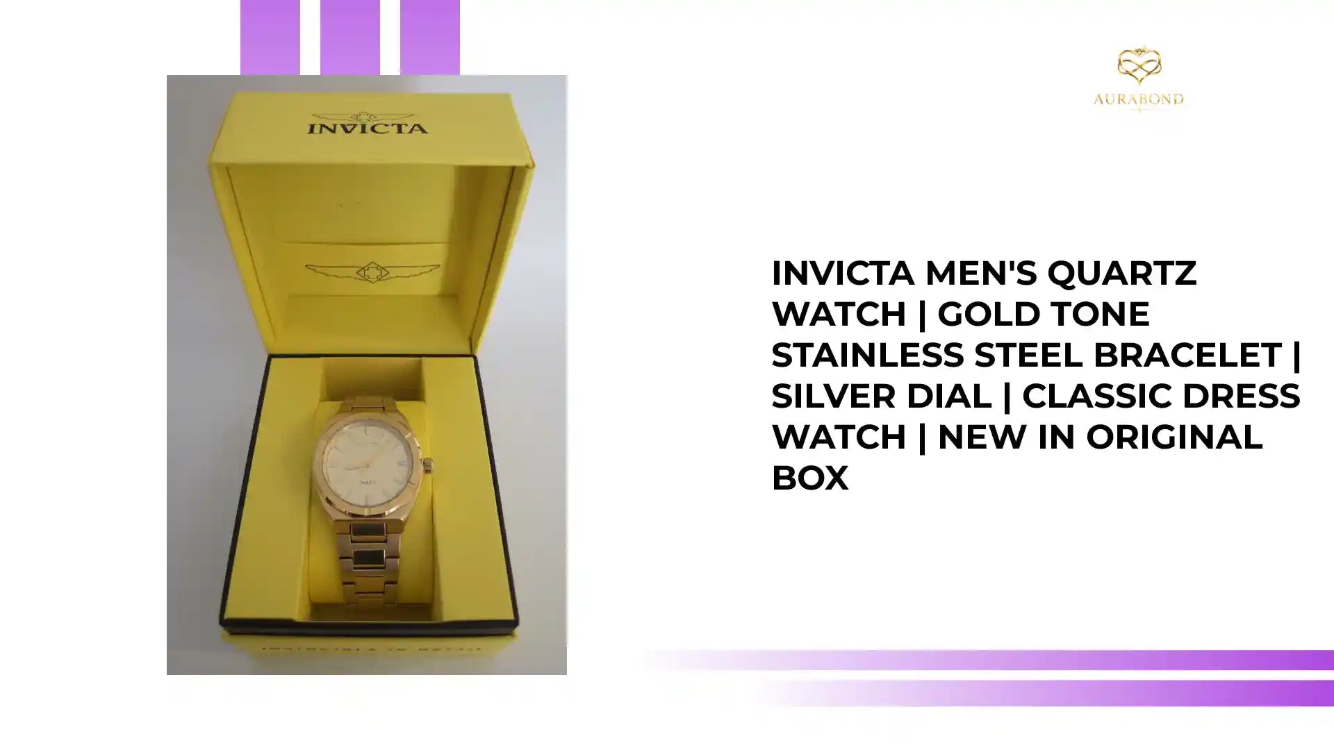 Invicta Men's Quartz Watch | Gold Tone Stainless Steel Bracelet | Silver Dial | Classic Dress Watch | New in Original Box by@Outfy