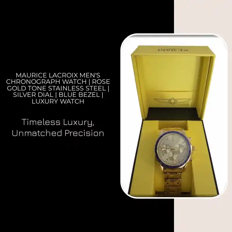 Maurice Lacroix Men's Chronograph Watch | Rose Gold Tone Stainless Steel | Silver Dial | Blue Bezel | Luxury Watch by@Outfy